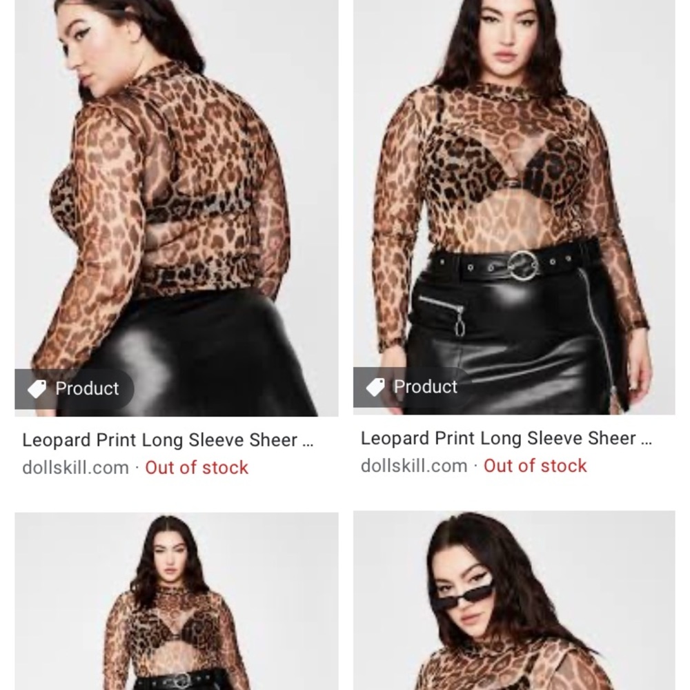 New sexy leopard mesh sheer shirt XL 1x Dollskill